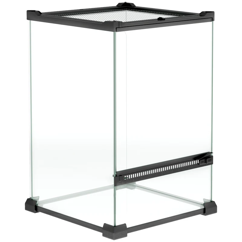 Terrarium pour reptiles volume 12 l 20 x 20 x 30 cm aération sécurisée avec verrou moderne épuré en verre trempé noir 21_0007845