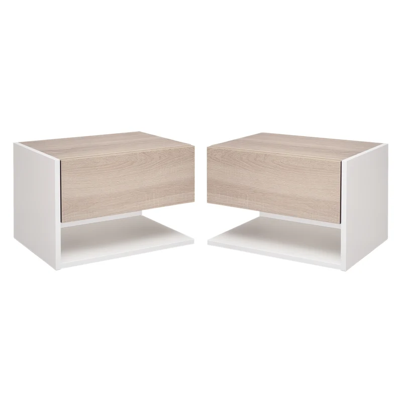 Table de chevet murale 46 x 30 x 30 cm gain de place tiroir étagère contemporain épuré en panneaux de particules blanc 21_0001459
