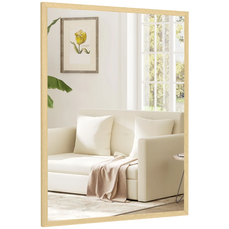 Miroir mural rectangulaire 80 x 60 cm apporte luminosité fixation 4 crochets épuré style scandinave en MDF bois naturel 21_0001358