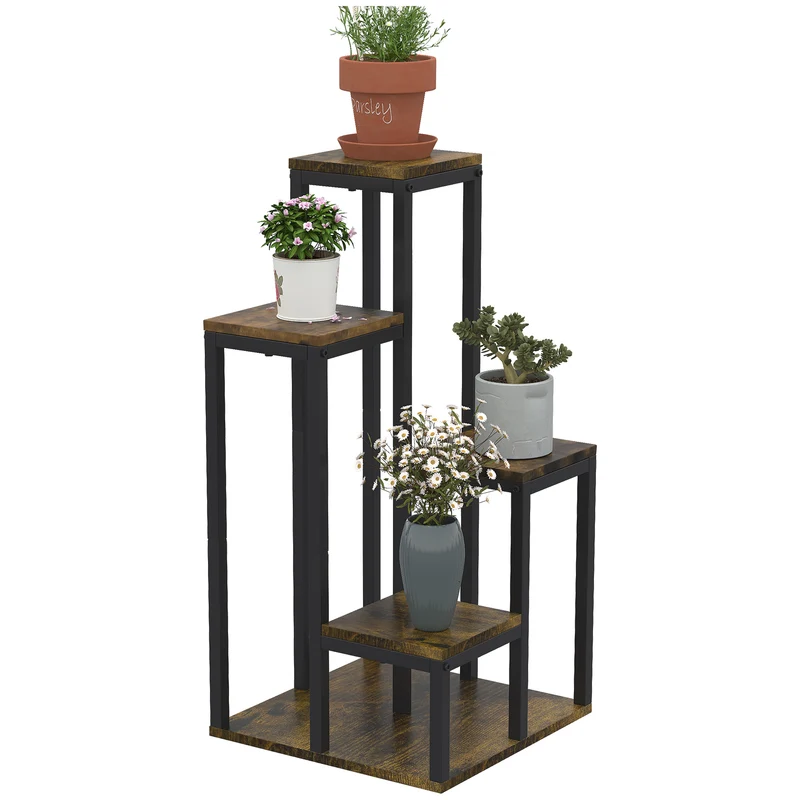 Etagère pour plantes intérieure 40 x 40 x 81 cm 4 étagères hauteurs variables industriel contemporain en acier noir 21_0004275