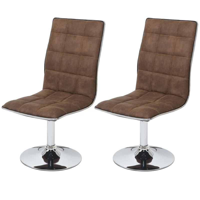 Lot de 2 chaises de salle à manger cuisine hauteur réglable en tissu marron vintage 04_0001959