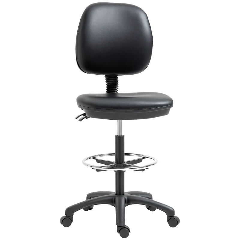 Tabouret réglable à roulettes pour salon 50 x 46 x 69-91 cm assise ergonomique dossier inclinable moderne en PVC noir 21_0006221