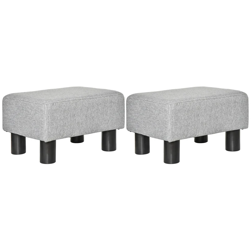 Lot de 2 poufs repose-pied 40 x 30 x 24 cm confort mousse épaisse structure bois robuste moderne épuré en polyester gris 21_0001838