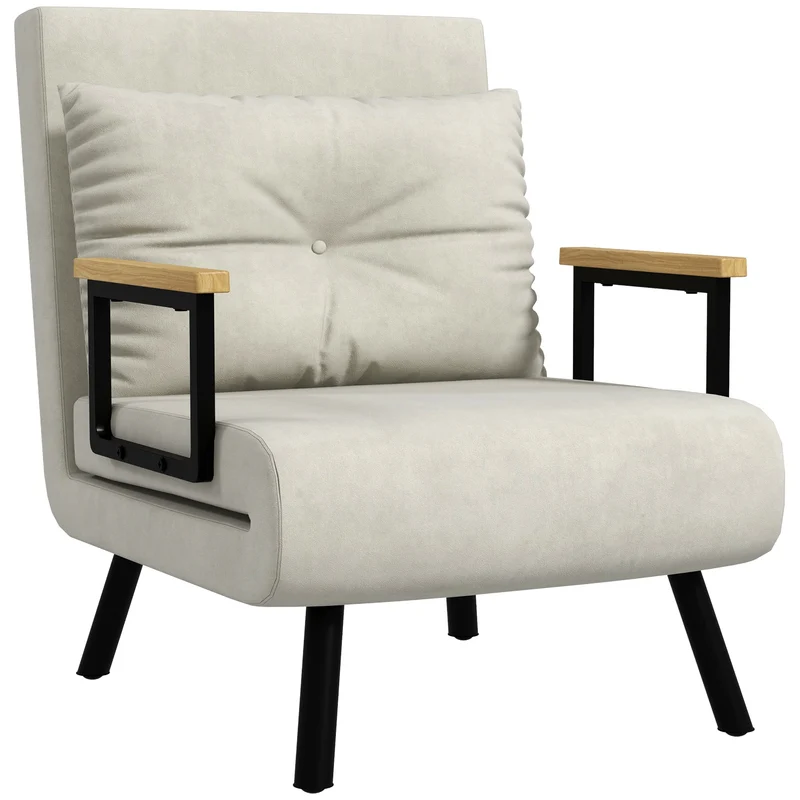 Fauteuil convertible une place 63 x 73 x 81 cm dossier 5 positions assise rembourrée moderne en tissu velours crème 21_0003135