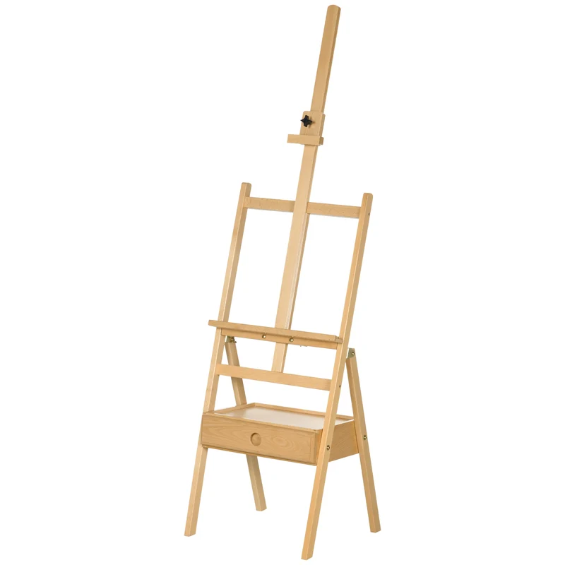 Chevalet d'atelier sur pied réglable 43.5 x 43 x 190 cm tiroir rangement stabilité maximale scandinave en bois naturel 21_0006109