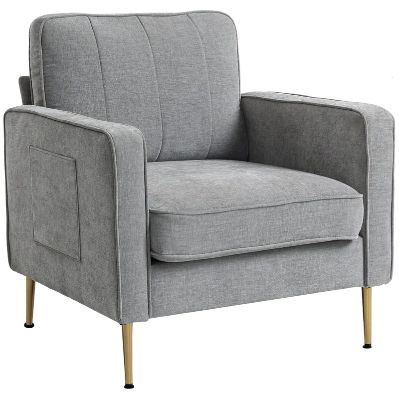 Canapé 1 place 81 x 84 x 87 cm grand confort assise rembourrée pochettes latérales contemporain épuré en polyester gris 21_0003154
