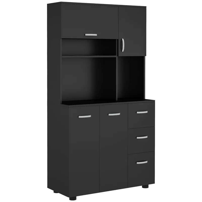 Armoire de cuisine 89 x 39,5 x 168 cm 4 portes 3 tiroirs grand plateau design contemporain en bois d'ingénierie noir 21_0001769