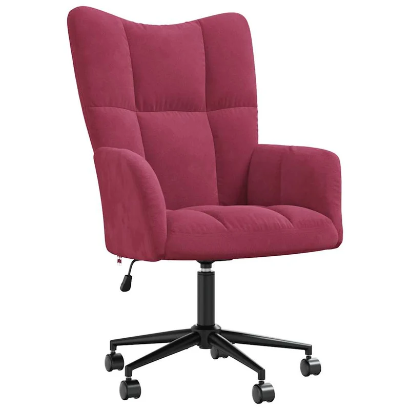 Fauteuil lounge bureau chaise de canapé sur roulettes design modene en velours rouge bordeaux DEC026765