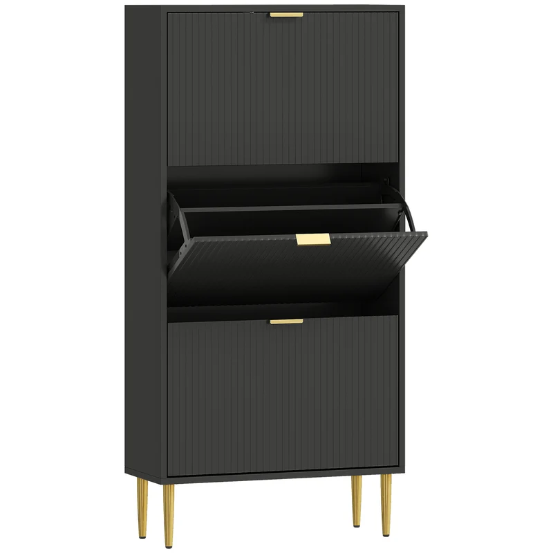 Meuble à chaussures d'entrée 60 x 24 x 122.5 cm étagères réglables anti-basculement 3 tiroirs moderne épuré en MDF noir 21_0002763