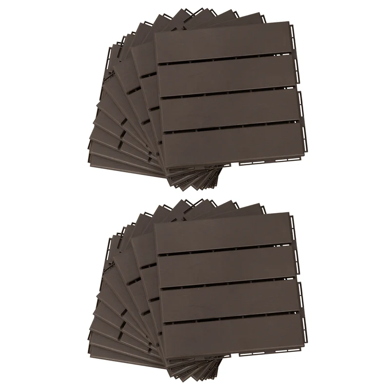 Lot de 18 dalles de terrasse emboîtables 30 x 30 x 2 cm pose rapide antidérapantes style rustique balcon en PP marron 21_0004011