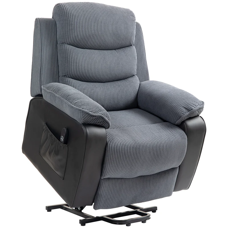 Fauteuil releveur électrique 96 x 96 x 108 cm port usb et aide au lever contemporain cosy en velours côtelé gris foncé 21_0000911