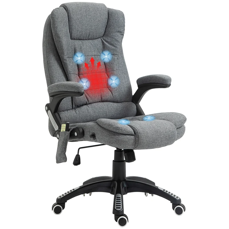 Fauteuil de bureau ergonomique massant chauffant 68 x 72 x 110 cm siège pivotant incliné contemporain en polyester gris 21_0006154