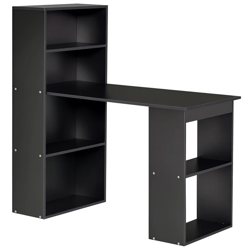 Bureau informatique bibliothèque 120 x 55 x 120 cm rangement optimisé compact contemporain en panneaux de particules noir 21_0002399