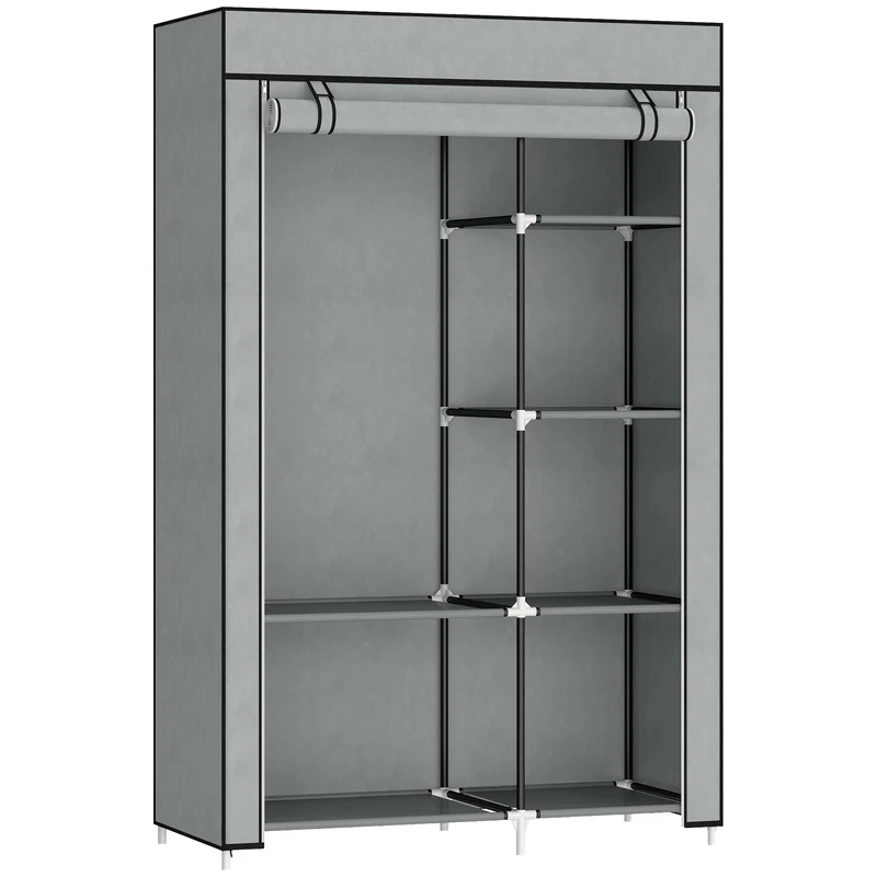 Armoire penderie gain de place 103 x 43 x 162,5 cm 6 étagères 1 barre montage facile style épuré en non tissé gris clair 21_0005824