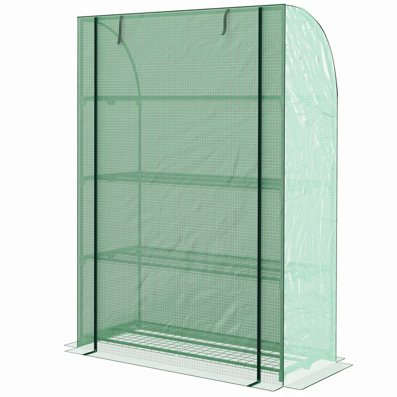 Mini serre de jardin 120 x 50 x 170 cm 4 étagères porte enroulable idéale pour petits espaces épuré en polyéthylène vert 21_0004349