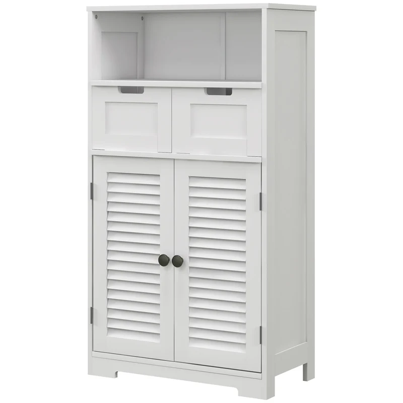 Meuble salle de bain colonne 61 x 30,5 x 109,5 cm rangement optimisé étagère réglable 2 tiroirs épuré moderne en MDF blanc 21_0002008