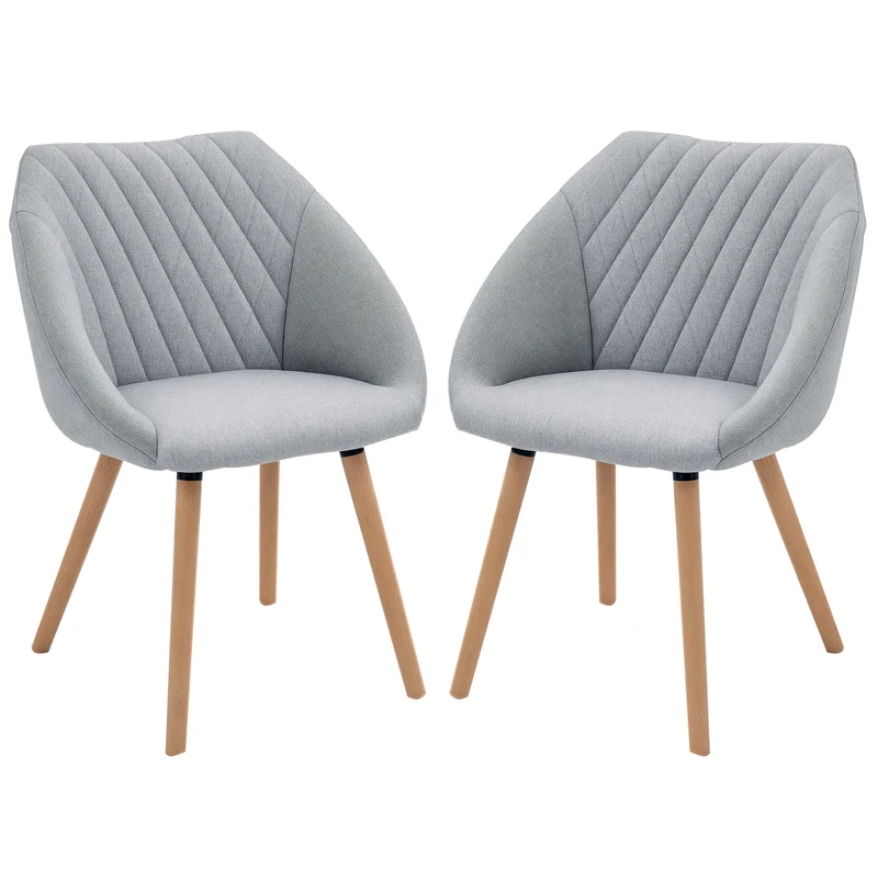 Lot de 2 chaises salle à manger 60 x 56 x 79 cm assise rembourrée confort avec accoudoirs scandinave épuré en lin gris 21_0002207