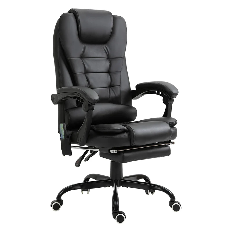 Fauteuil de bureau massant 67 x 79 x 121 cm inclinable 155° repose-pieds rétractable cosy moderne en polyuréthane noir 21_0006194