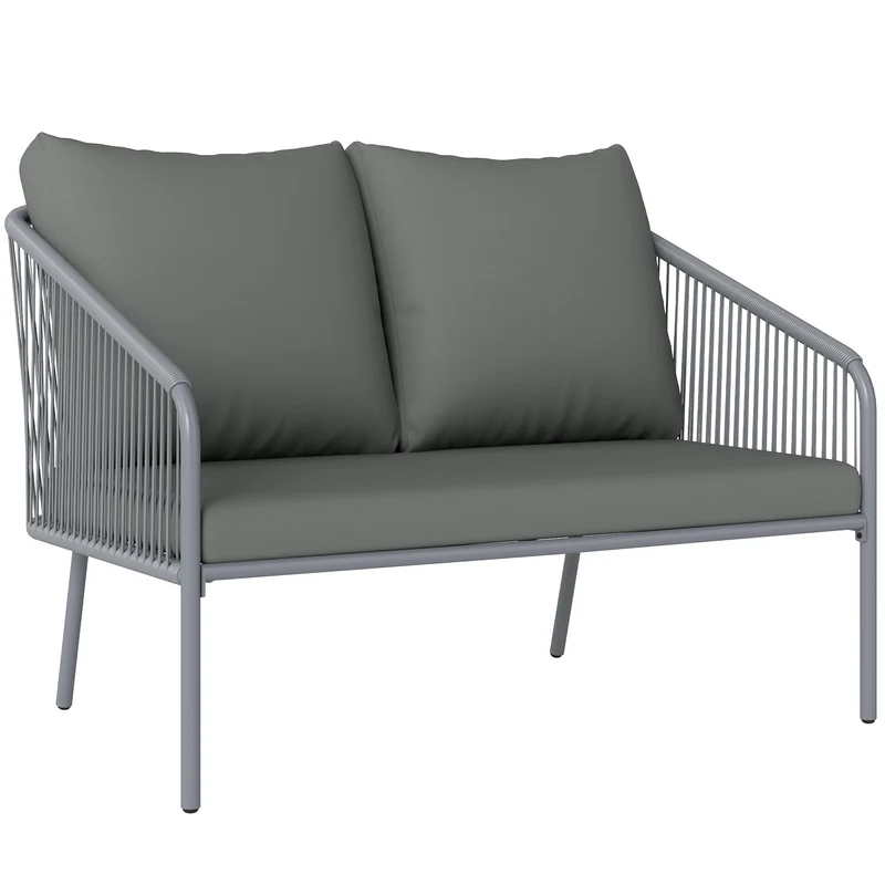 Canapé de jardin 2 places 112 x 72 x 76 cm coussins amovibles moelleux résistant aux uv tendance en résine tressée gris 21_0005982