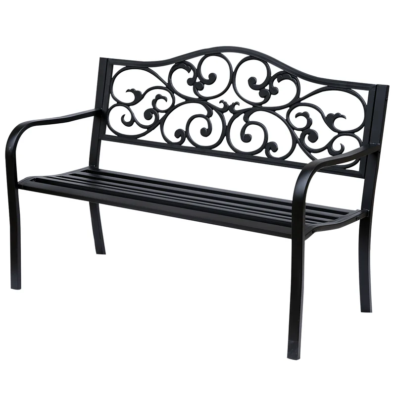 Banc de jardin 3 places 127 x 60 x 89 cm assise profonde dossier ergonomique design épuré ambiance cosy en métal noir 21_0004594