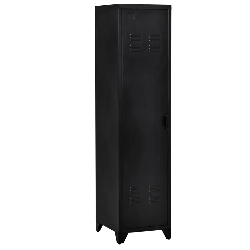 Armoire vestiaire compacte 43 x 50 x 180 cm tringle 3 étagères anti basculement stable style industriel en métal noir 21_0001494