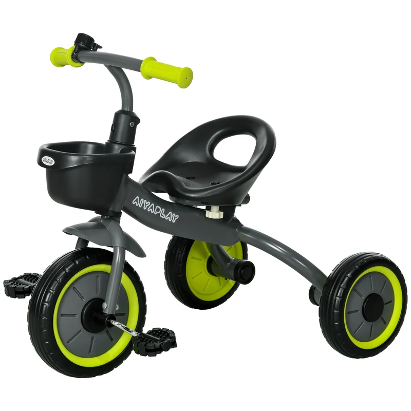 Tricycle enfant balade 70.5 x 53 x 58 cm siège réglable avec dossier ergonomique sécurité moderne épuré en métal noir 21_0000531
