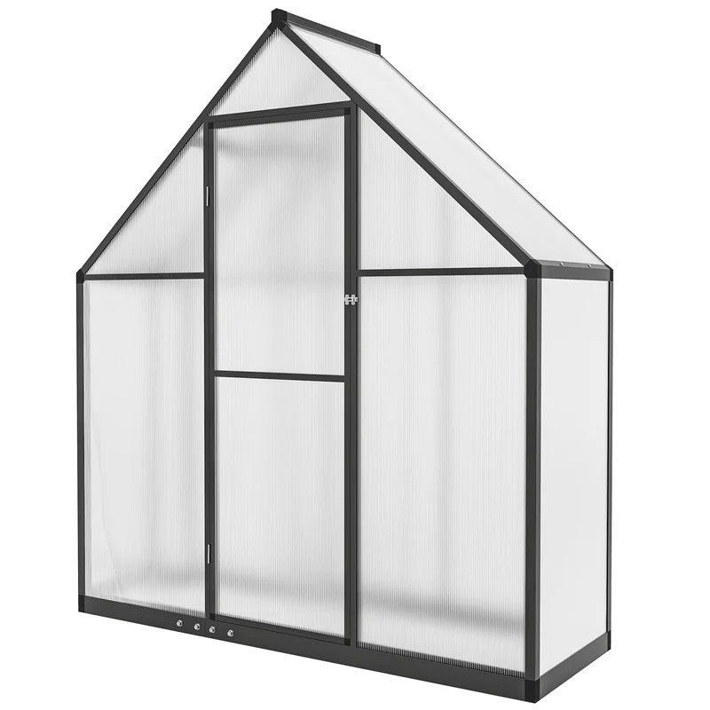 Serre de jardin 170 x 58 x 195 cm ventilation réglable porte battante résistante moderne en polycarbonate transparent 21_0005593