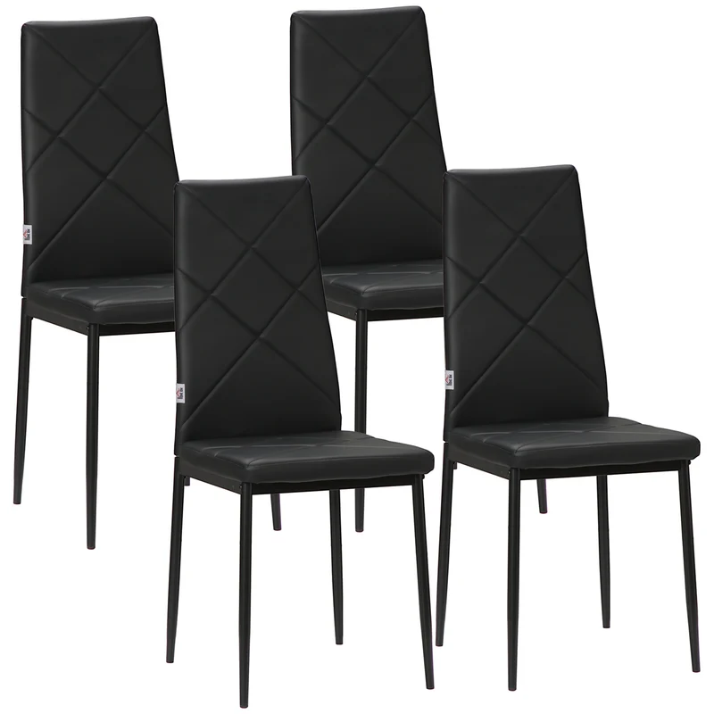 Lot de 4 chaises de salle à manger dossier haut 41 x 50 x 97 cm assise rembourrée capitonnée style moderne en PU noir 21_0002313