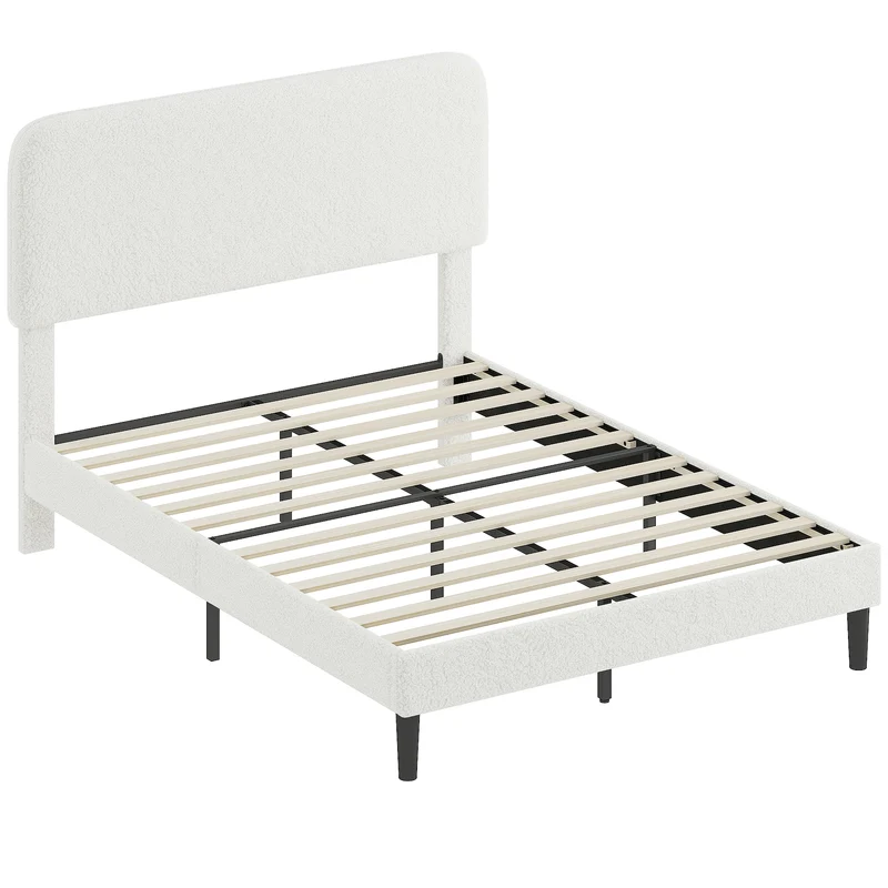 Cadre de lit rembourré tête de lit réglable 140 x 190 cm espace de rangement sous lit contemporain en polyester blanc 21_0003786