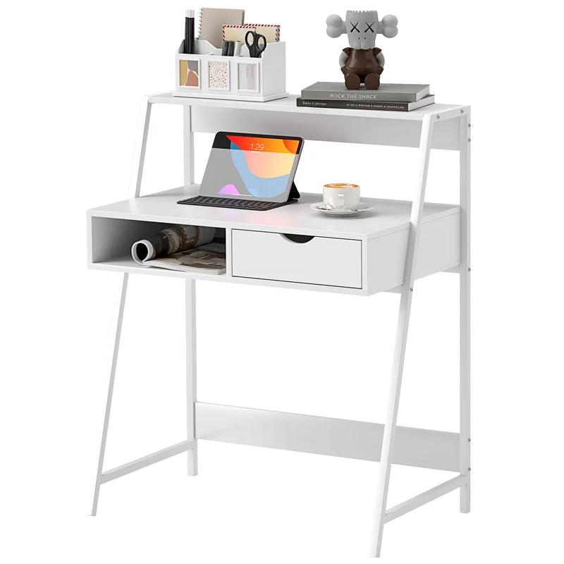 Bureau secrétaire informatique 80 x 50 x 100 cm rangements stables contemporain épuré en panneaux de particules blanc 21_0002472