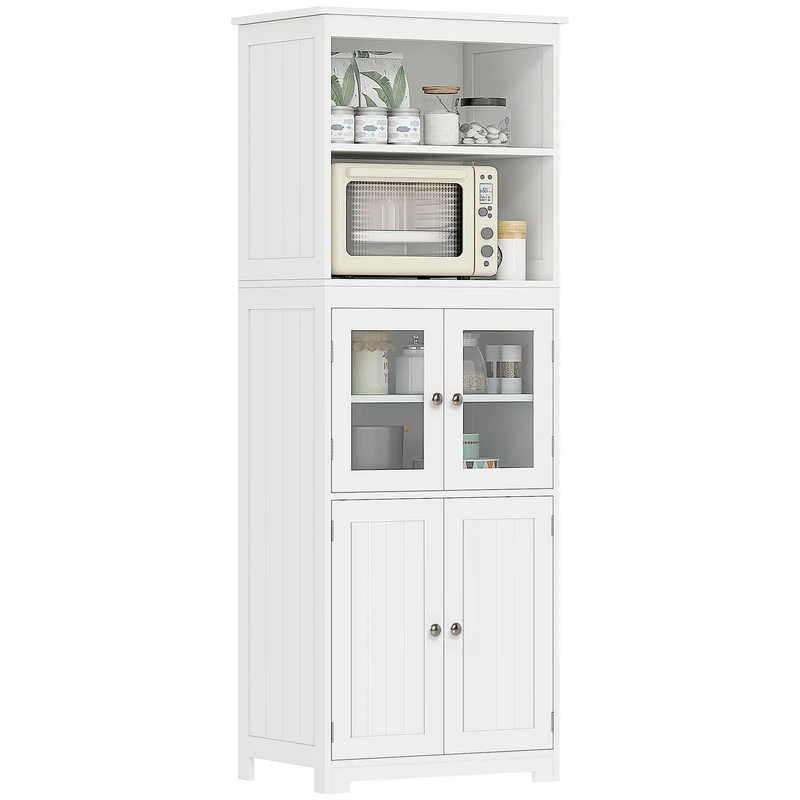 Armoire de cuisine vaisselier 60 x 30 x 162 cm rangement portes vitrées étagères réglables moderne épuré en MDF blanc 21_0002246