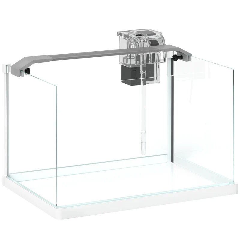 Aquarium rectangulaire 20l 38 x 26 x 27 cm filtration cascade éclairage led avec pompe design moderne en verre blanc 21_0008041