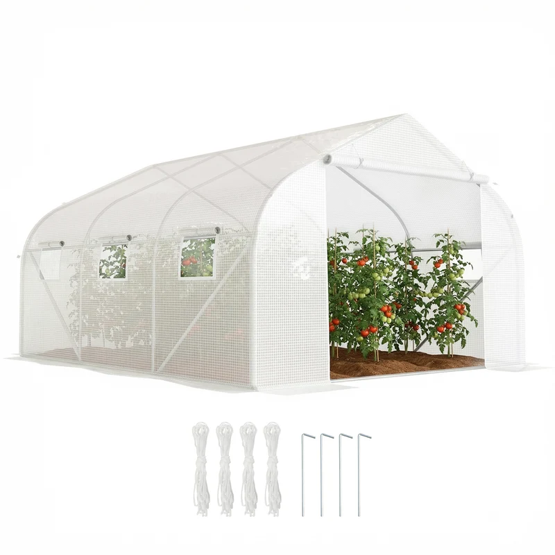 Serre tunnel de jardin 350 x 300 x 200 cm protection anti uv 6 fenêtres enroulables moderne épuré en polyéthylène blanc 21_0004053
