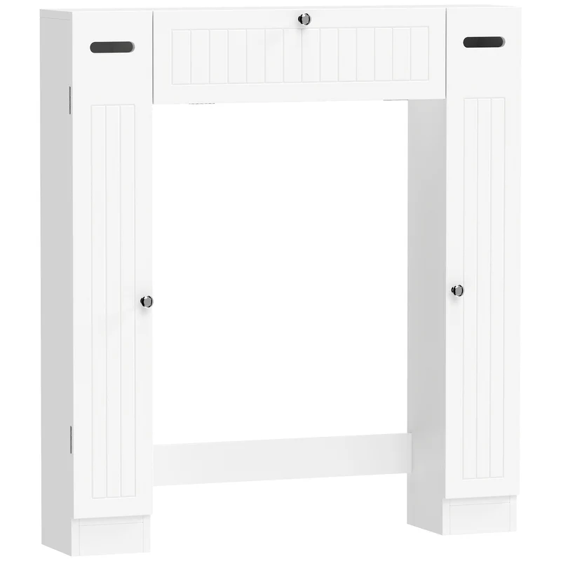 Meuble au-dessus de toilettes 88 x 18 x 98 cm étagères réglables tiroir porte-papier moderne épuré sécurisé en MDF blanc 21_0002146