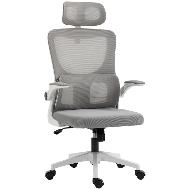 Fauteuil de bureau pivotant 60 x 59 x 122 cm appui-tête réglable support lombaire moderne minimaliste en maille gris 21_0006250