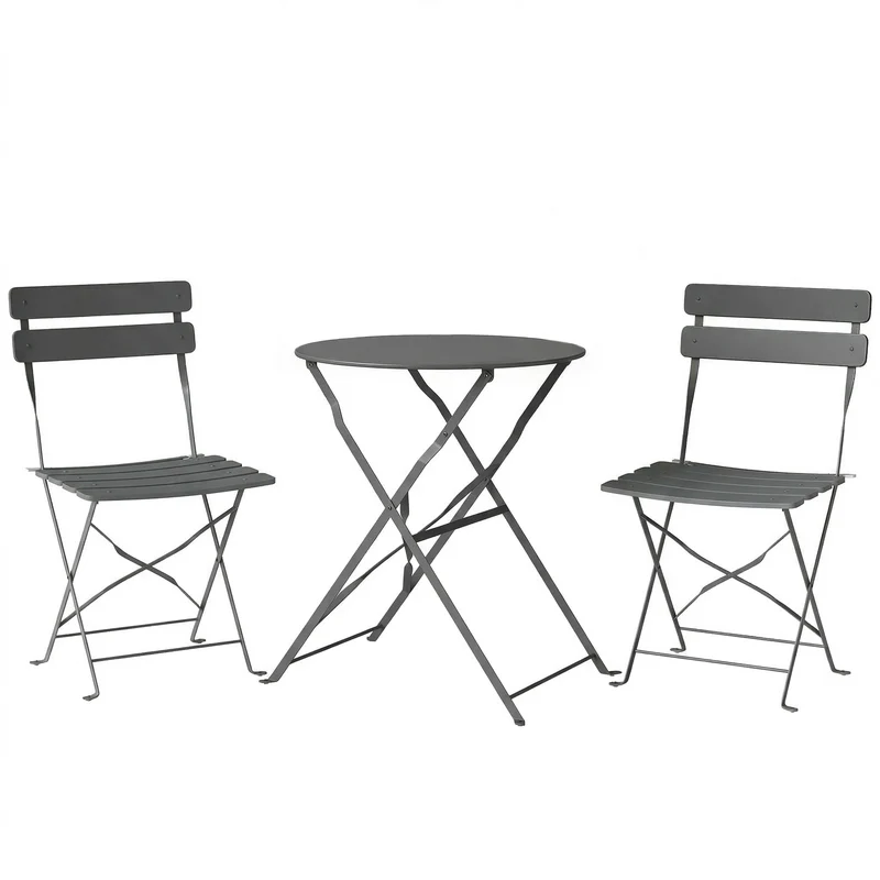 Ensemble bistrot pliant 3 pièces 58 x 58 x 70 cm résistant aux intempéries gain de place moderne épuré en métal gris 21_0005756