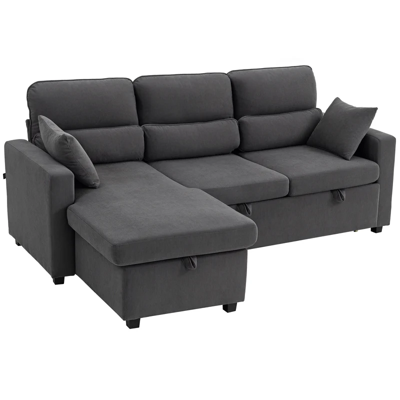 Canapé d'angle convertible 3 places 205 x 135 x 76 cm avec rangement caché pratique moderne en velours côtelé gris foncé 21_0003601