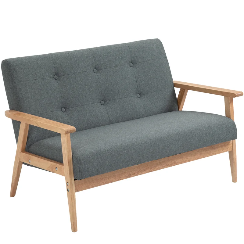 Canapé 2 places 115 x 66,5 x 73 cm assise et dossier rembourrés confort optimal scandinave moderne en lin gris foncé 21_0001820