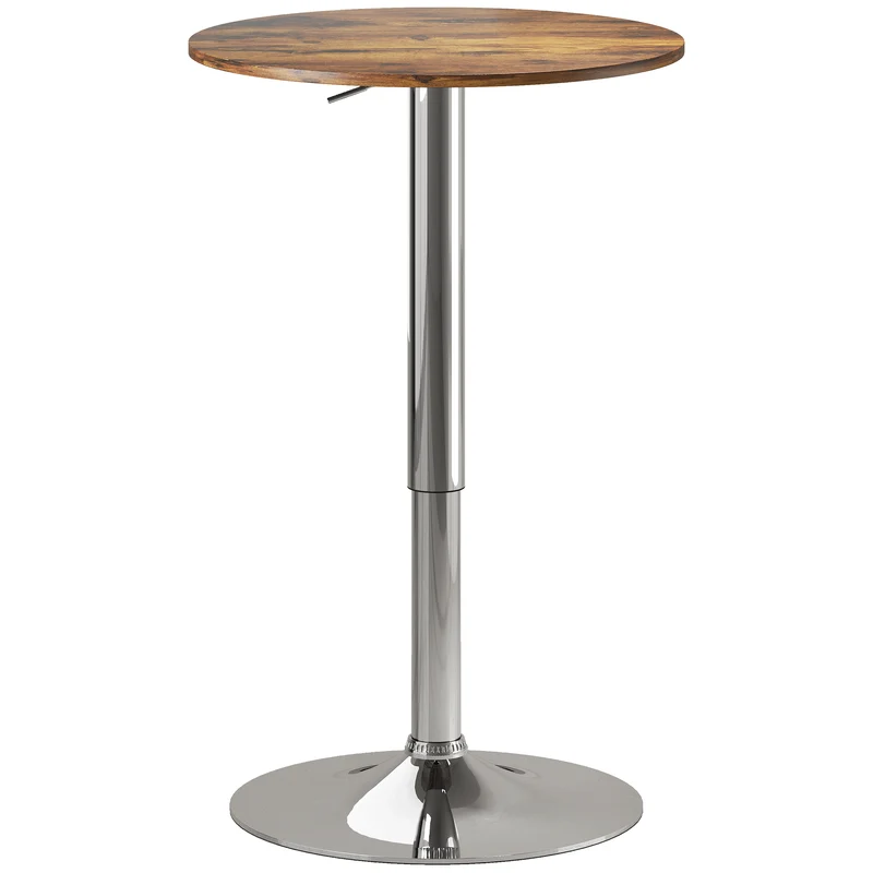 Table de bar bistro mange-debout hauteur réglable 93 x 60 x 60 cm plateau pivotant 360° stable contemporain en PVC gris 21_0003246