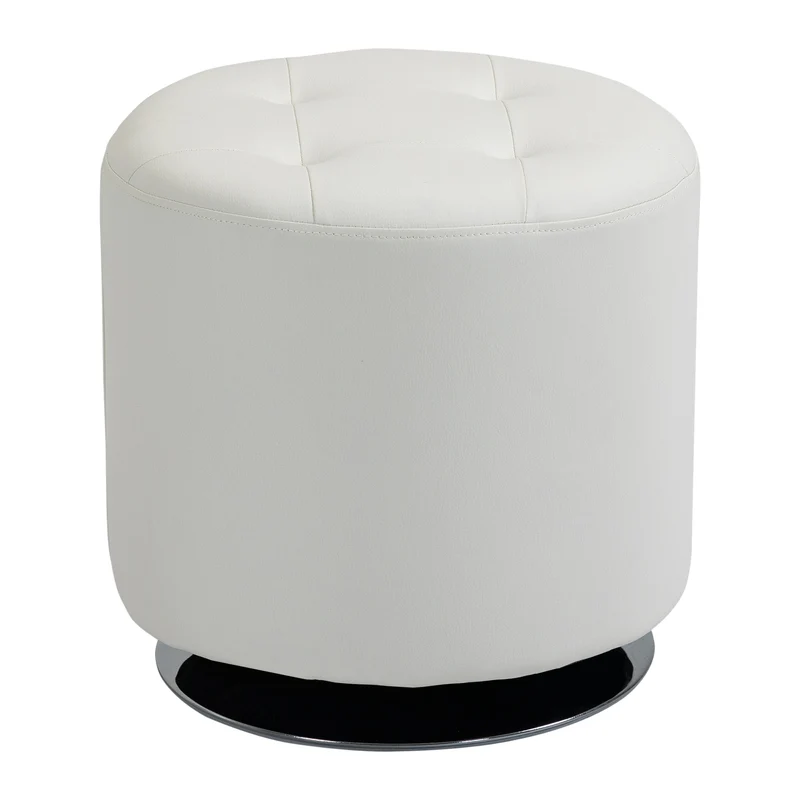 Repose-pieds pivotant rond salon pouf capitonné 45,5 x 44,5 cm rembourré confortable utile design scandinave en PU blanc 21_0002830