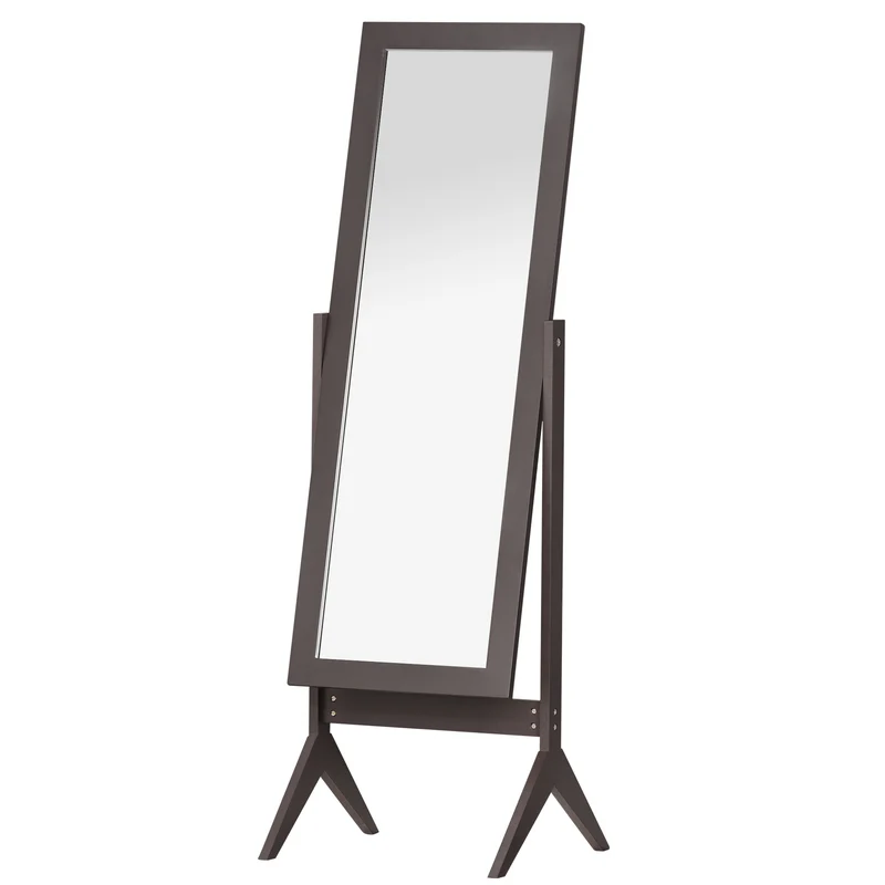 Miroir sur pied pour dressing chambre 47 x 46 x 148 cm inclinaison réglable double angle classique épuré en MDF café 21_0001441