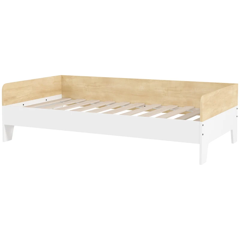 Lit enfant bas compact 143,5 x 74 x 40 cm sécurité panneaux latéraux élevés transition berceau minimaliste en MDF blanc 21_0000249