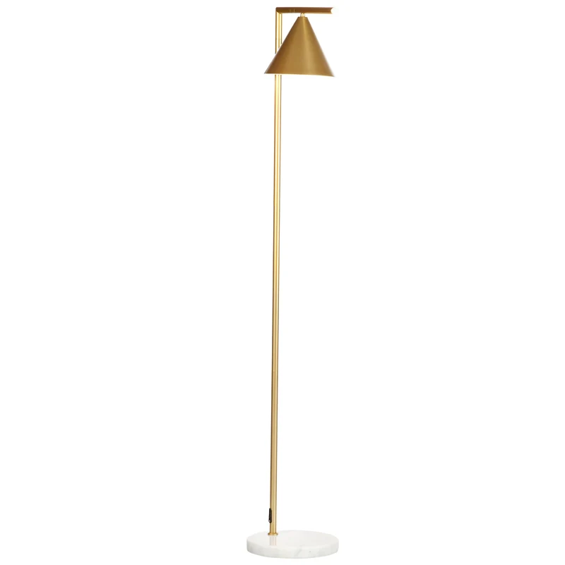 Lampadaire sur pied salon orientable 35 x 26 x 153 cm abat-jour conique éclairage tamisé élégant vintage en acier doré 21_0007019