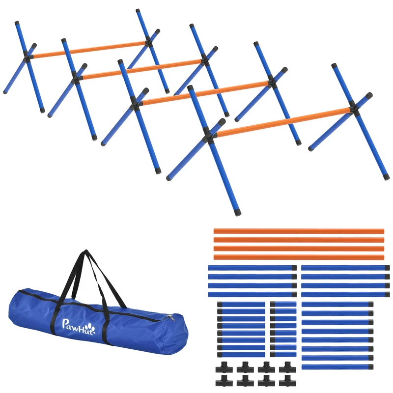 Kit d'agilité pour chien portable 87 x 56 x 41 cm hauteur réglable avec sac idéal jardin moderne en plastique orange 21_0007530