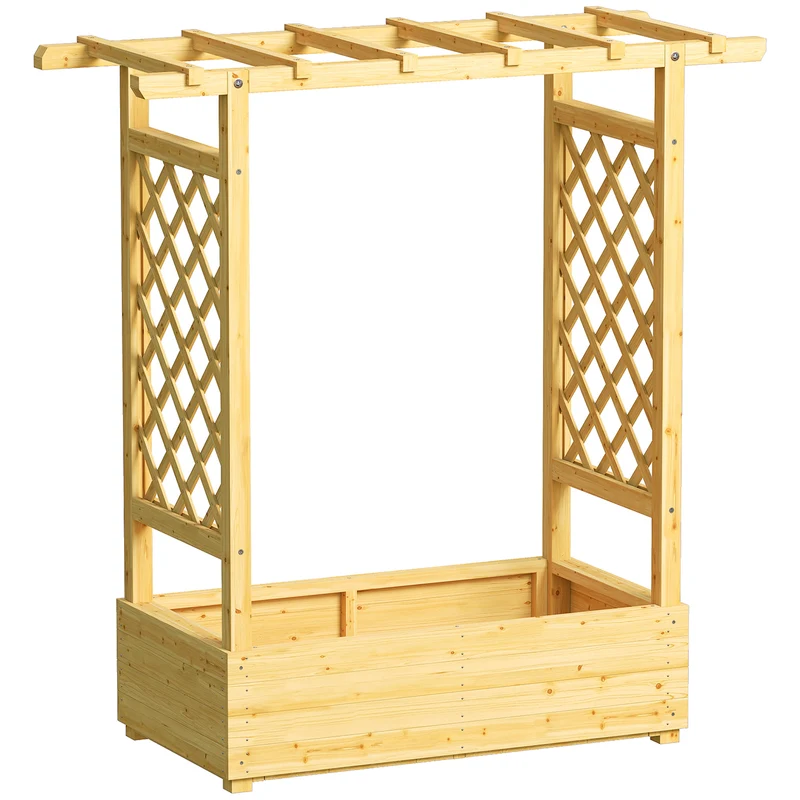 Jardinière surélevée pour jardin 110 x 44 x 113 cm grand bac plantation avec treillis brise vue rustique en bois naturel 21_0005606