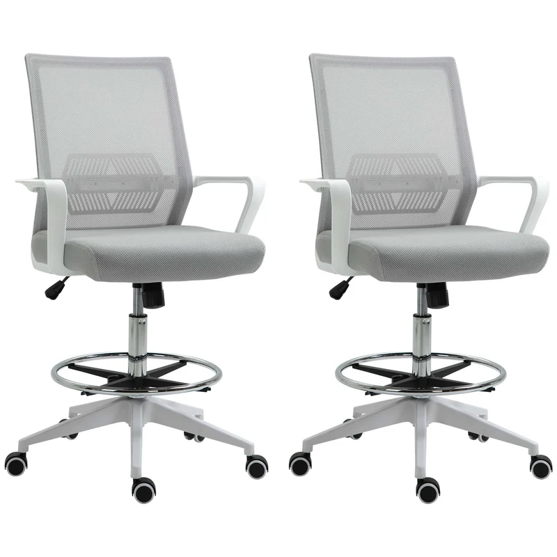 Fauteuil de bureau assise réglable 64 x 60 x 106-126 cm pivotant 360° dossier ergonomique contemporain en maille gris 21_0006346