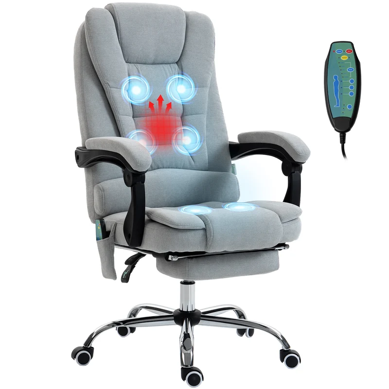 Fauteuil de bureau 65 x 70 x 111-119 cm massant chauffant design contemporain ambiance cosy en tissu gris clair uni 21_0006191