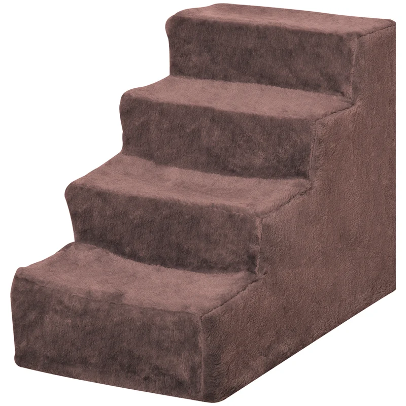 Escalier 4 marches pour animaux aide montée canapé 60 x 35 x 44 cm antidérapant moderne en panneau de particules marron 21_0007407