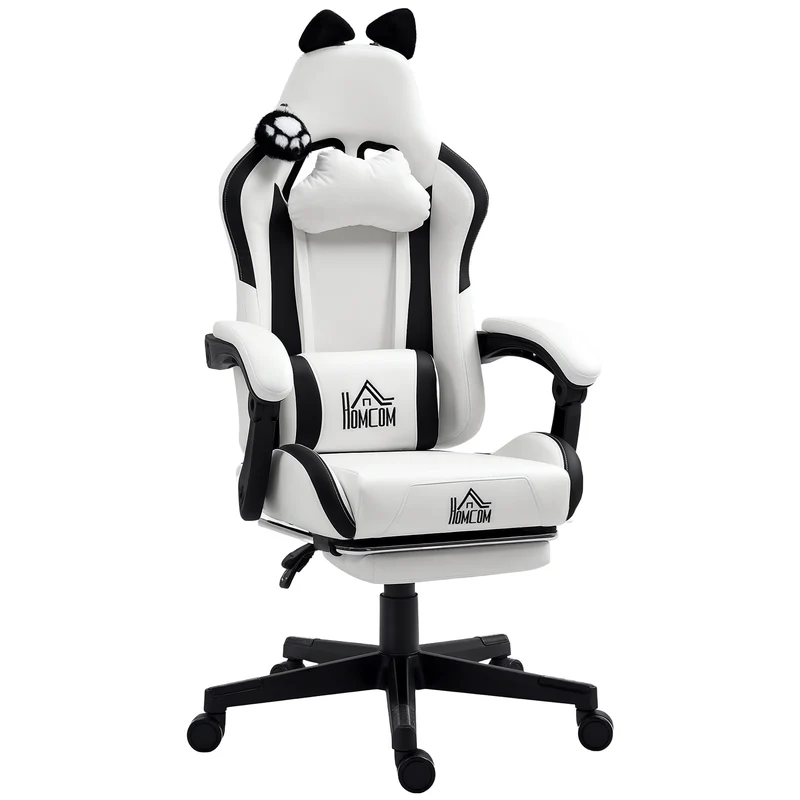 Chaise de jeu ergonomique 65 x 62 x 124 cm assise réglable dossier inclinable design moderne tendance stable en PU blanc 21_0006282