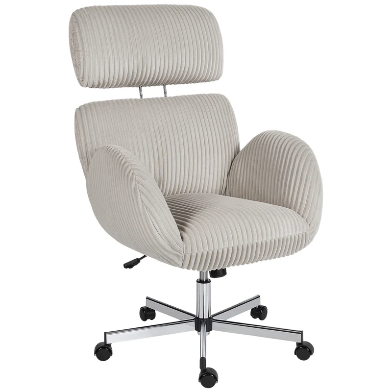 Chaise de bureau ergonomique dossier haut appui-tête 74 x 70 x 104-112 cm assise réglable moderne 360 en velours gris 21_0006318